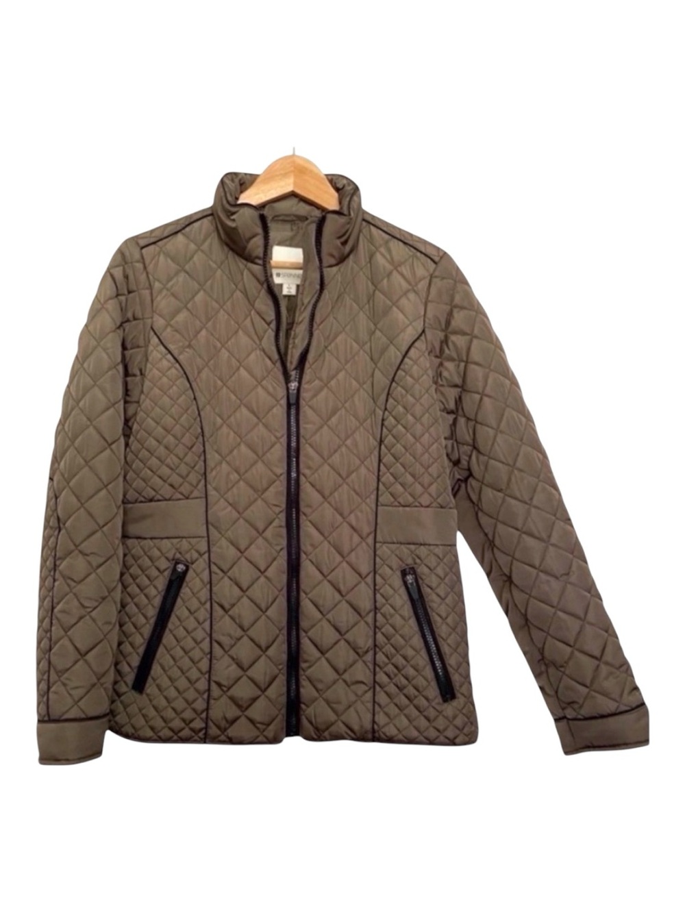 Spanner quilted jacket kaki olive mid coat trendy zip up stylish timeless Large